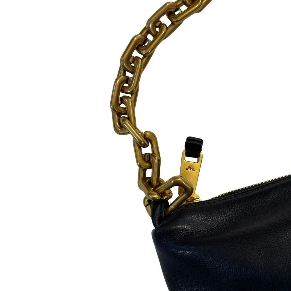 EMPORIO ARMANI Black Medium leather hobo bag Chain NEW $748
